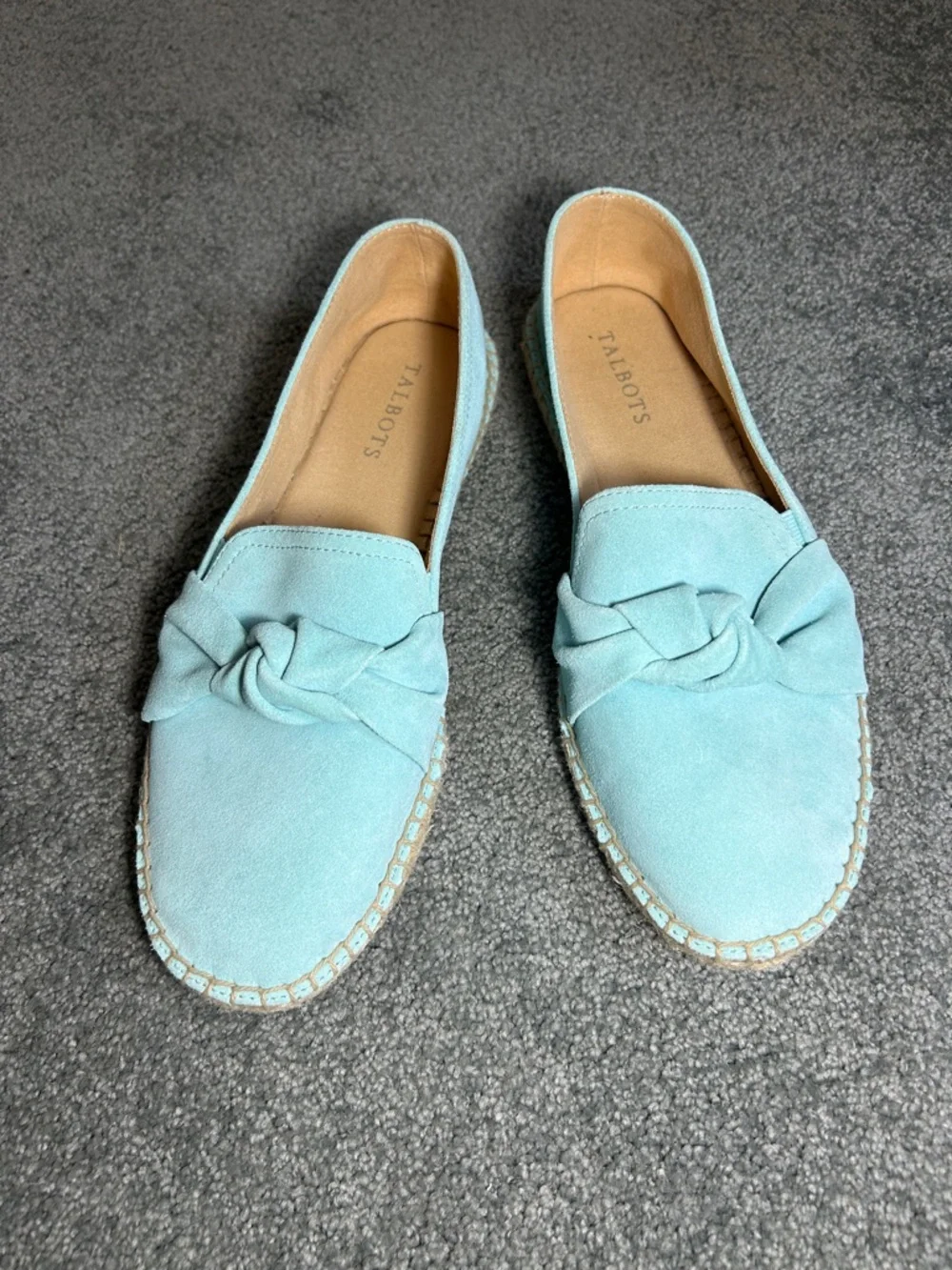Talbots Light Blue Knot Detail Suede Loafers /Espadrilles, Size 8.5